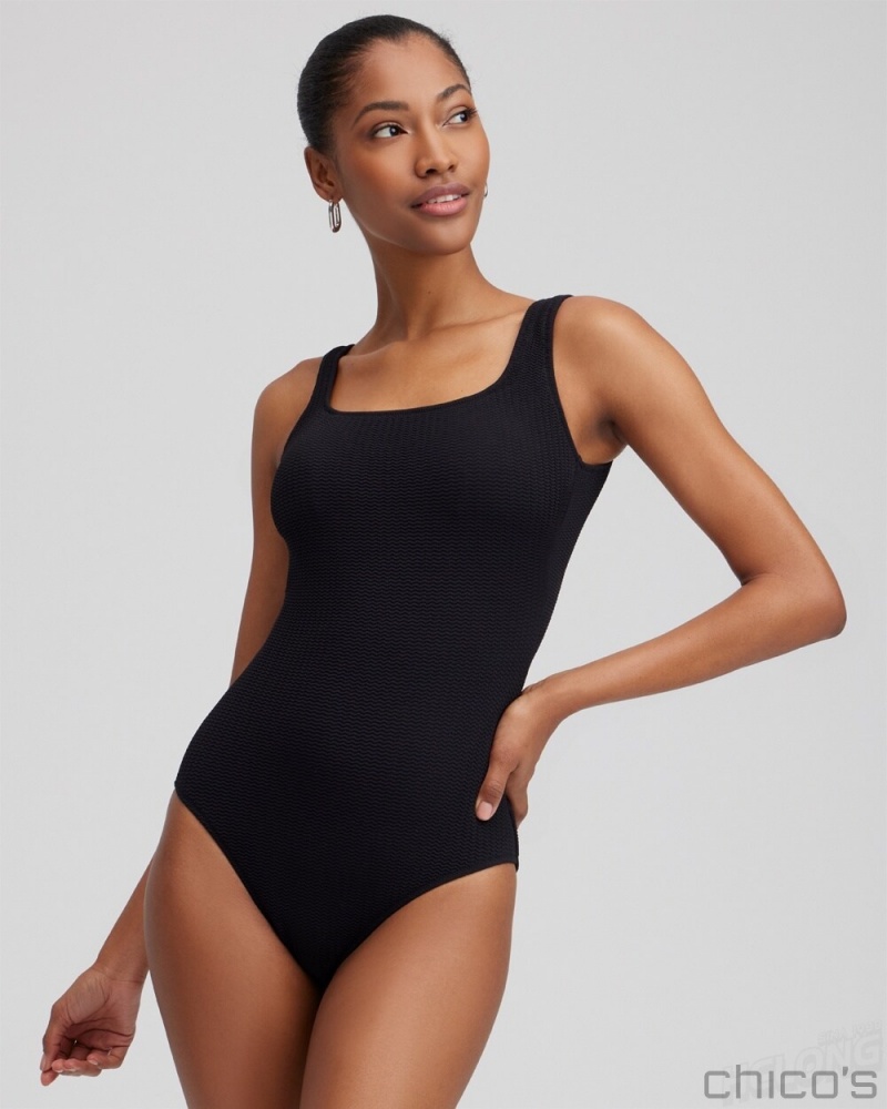 Chico\'s Gottex Square Neck One Piece Swimsuit Swim Black | 105-NIGDCX