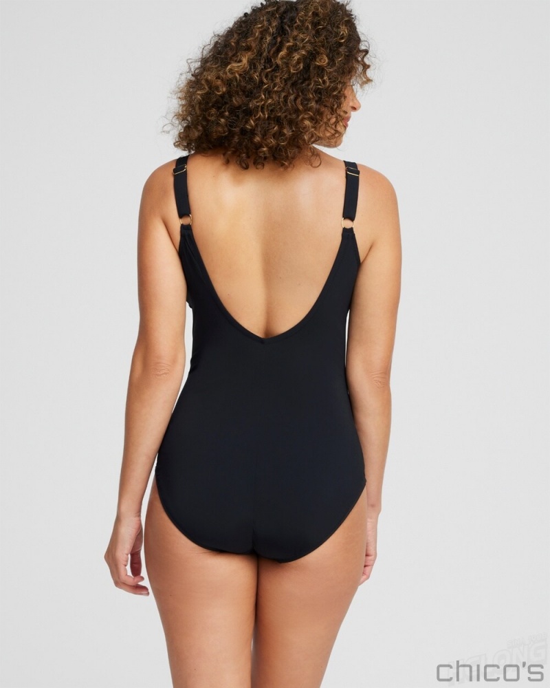 Chico's Gottex V-neck One Piece Swimsuit Swim Black/Gold | 981-UTVDER