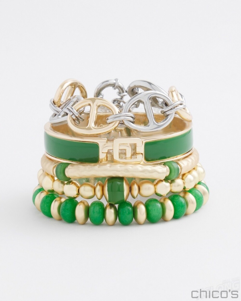 Chico's Green Beaded Stretch Bracelet Bracelets Verdant Green | 460-HFSEQP