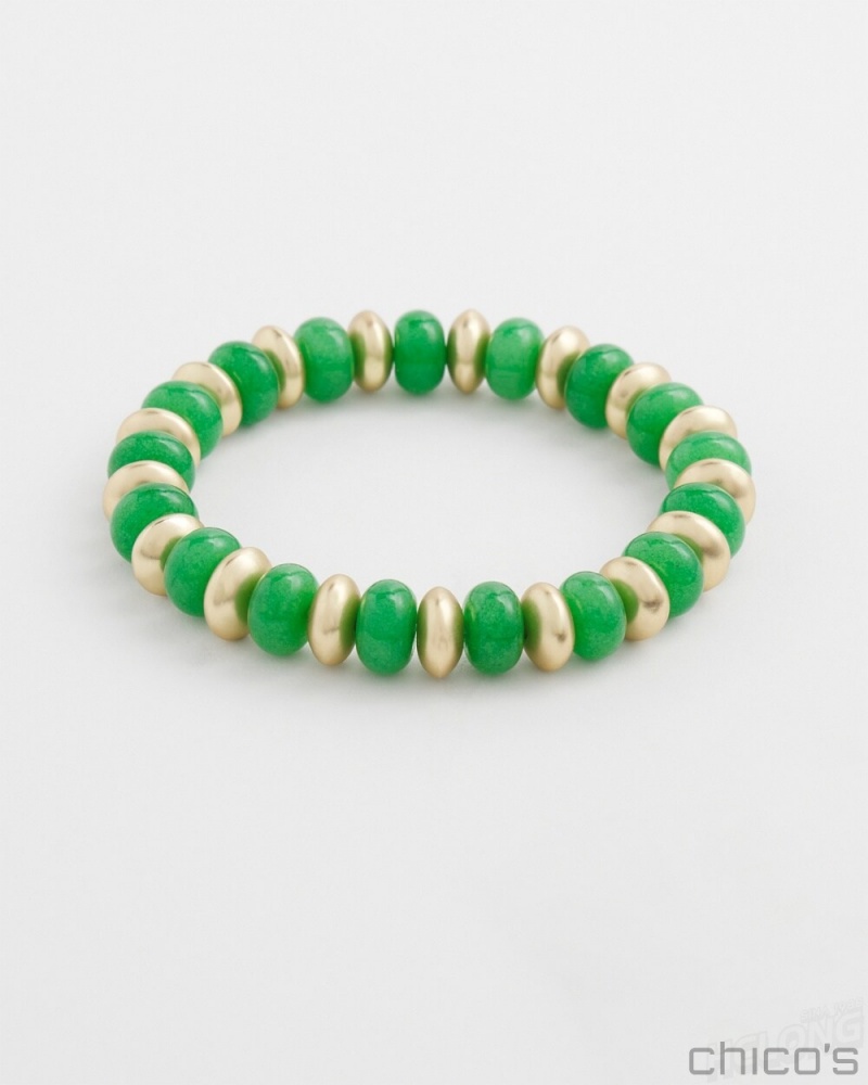 Chico\'s Green Beaded Stretch Bracelet Bracelets Verdant Green | 460-HFSEQP