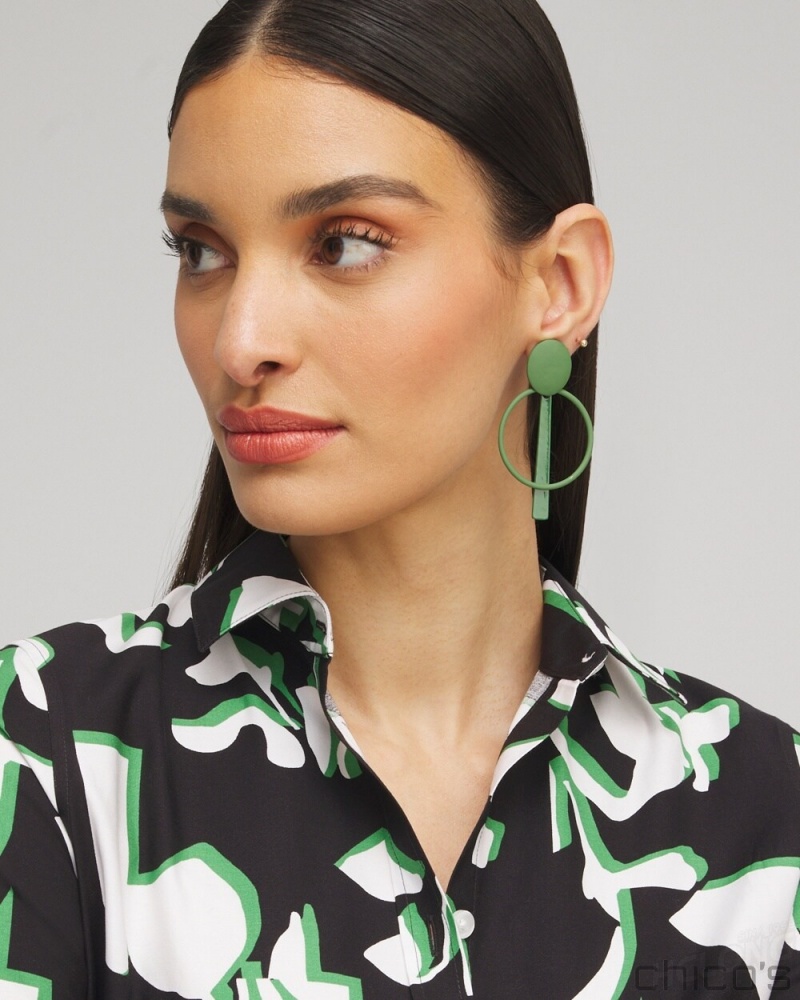 Chico's Green Clip-on Drop Hoops Earrings Verdant Green | 380-HFIJQR