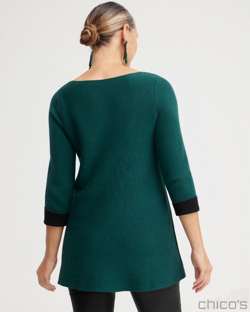 Chico's Green Double Knit Pullover Sweater Sweaters Enchanted Forest | 120-ZJKVLG