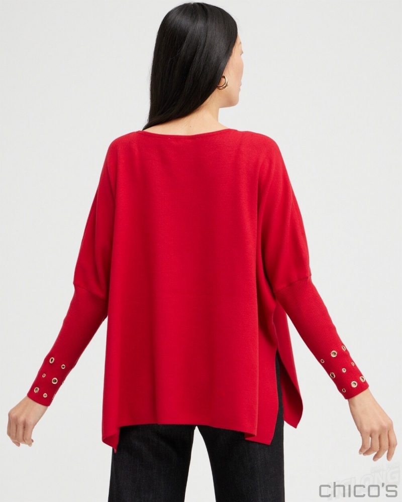 Chico's Grommet Detail Sweater Poncho Ponchos & Ruanas Wild Poppy | 089-HXQEUJ