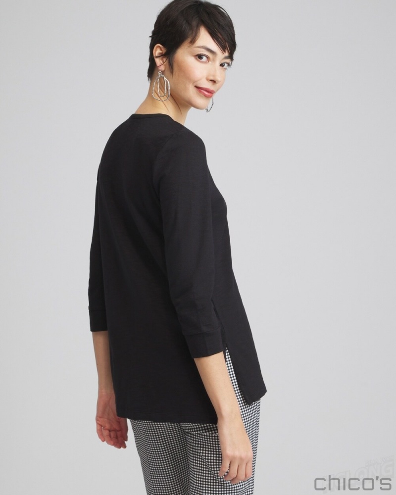 Chico's Henley Side Slit Tunic Tops Black | 892-EHVPZQ