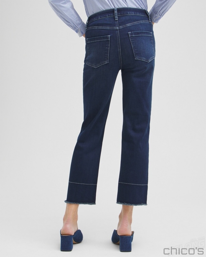 Chico's High Rise Fray Hem Straight Cropped Jeans Jeans & Denim AZURE INDIGO | 893-XNFPCZ