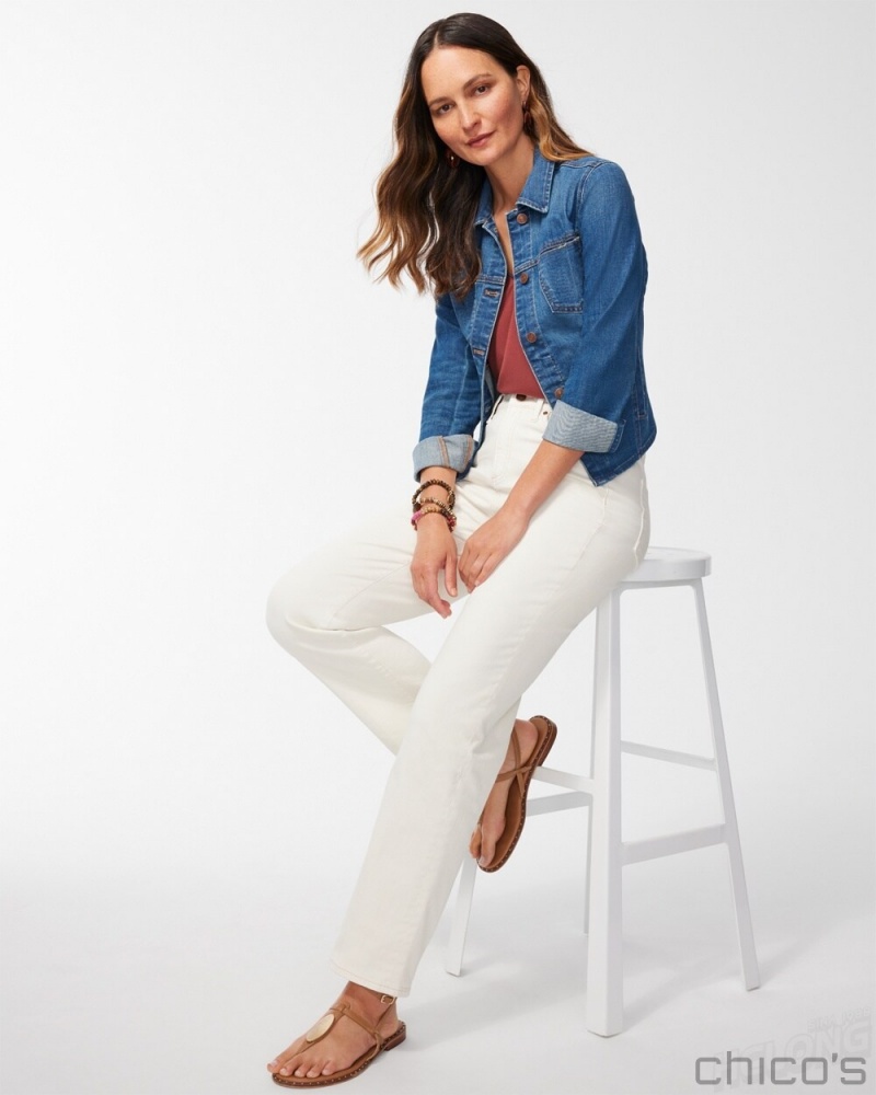 Chico's High Rise Straight Leg Jeans Jeans & Denim Sea Salt | 102-XOKLUF