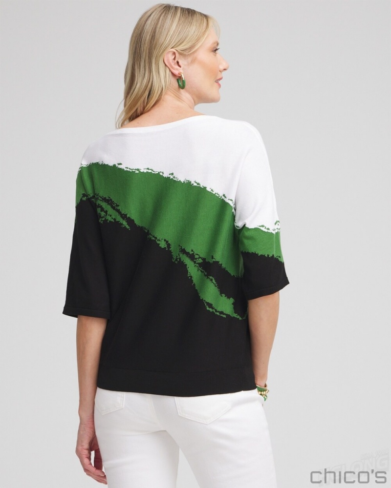 Chico's Intarsia Dolman Pullover Sweater Sweaters Verdant Green | 213-ASMCNK