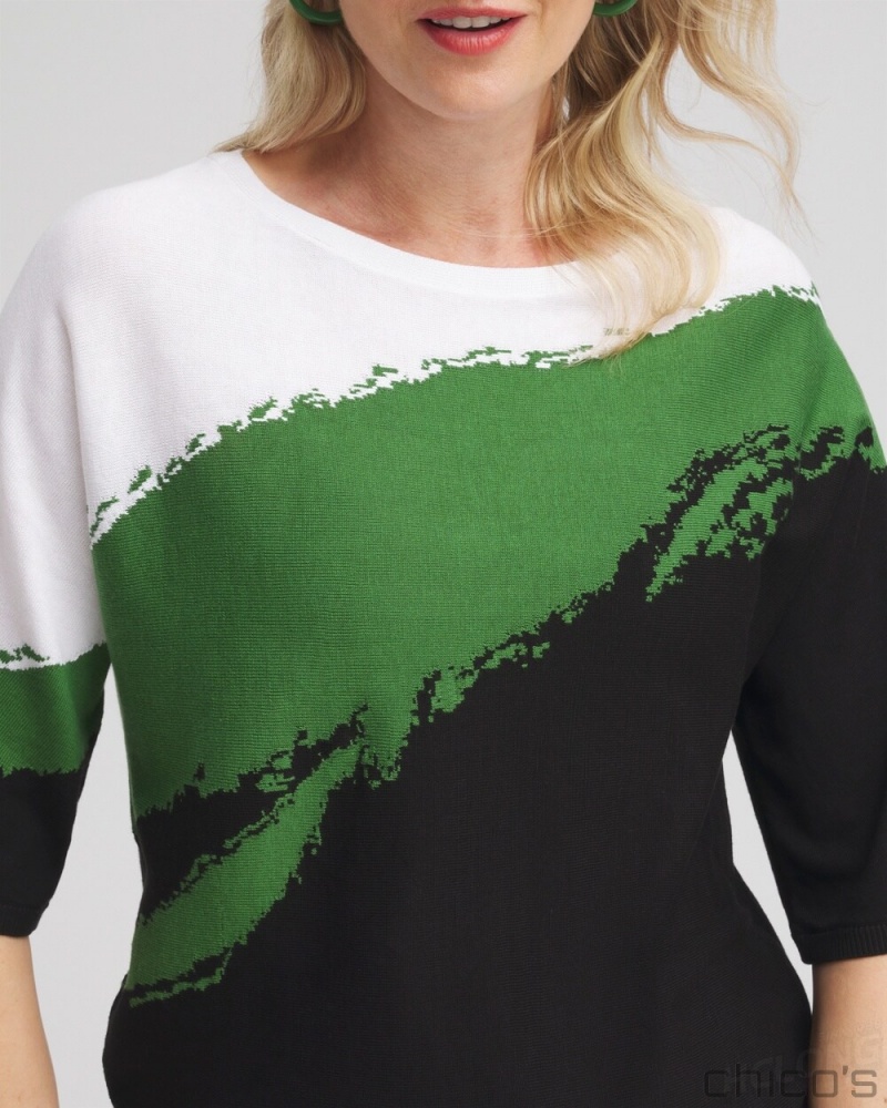 Chico's Intarsia Dolman Pullover Sweater Sweaters Verdant Green | 213-ASMCNK