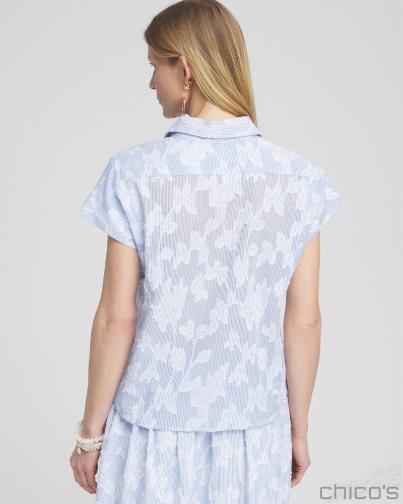 Chico's Jacquard Dolman Sleeve Top Blouses & Shirts White/Blue | 412-GXLOEK