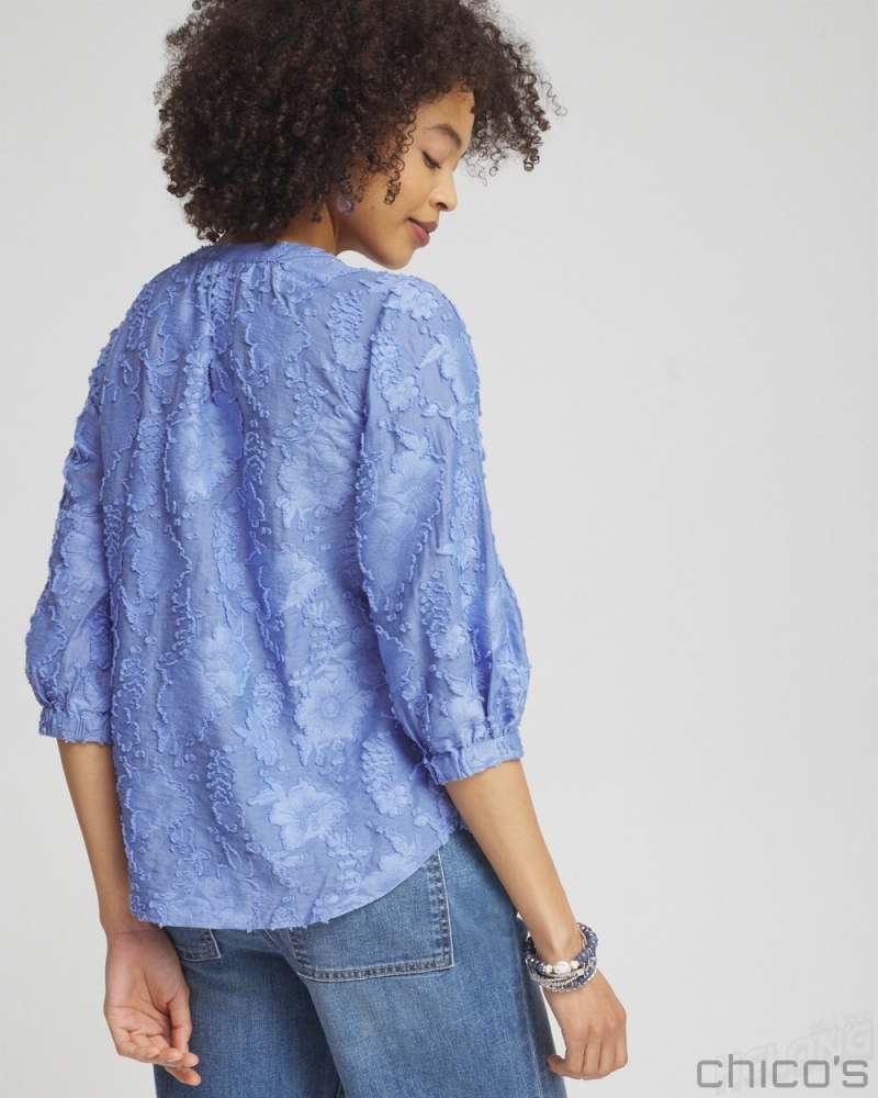 Chico's Jacquard Peasant Top Blouses & Shirts Granada Sky | 769-SHQKYG