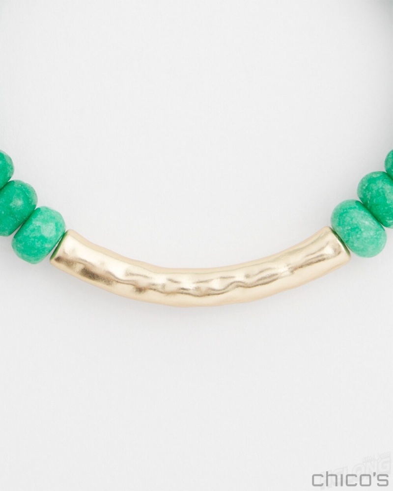 Chico's Jade Bead Bar Stretch Bracelet Bracelets GRASSY GREEN | 521-TOKFWU