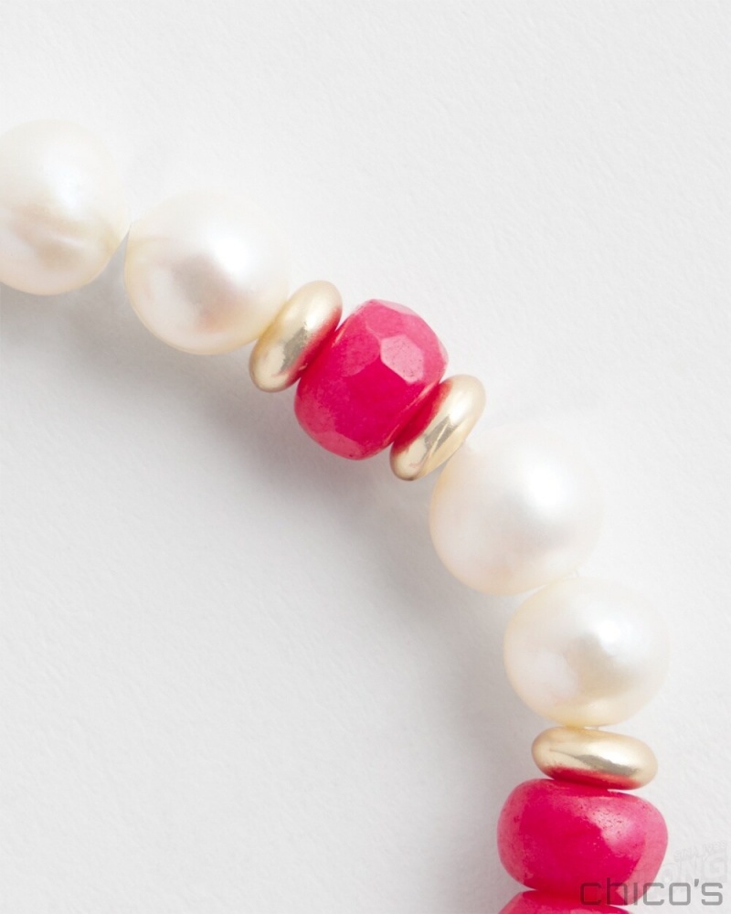 Chico's Jade & Fresh Water Pearl Stretch Bracelet Bracelets PINK BROMELIAD | 837-ZGECFK