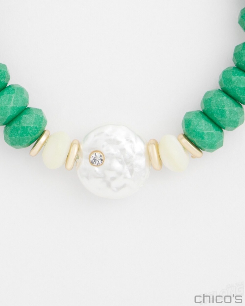 Chico's Jade & Mother of Pearl Hero Stretch Bracelet Bracelets GRASSY GREEN | 542-JIGTLF