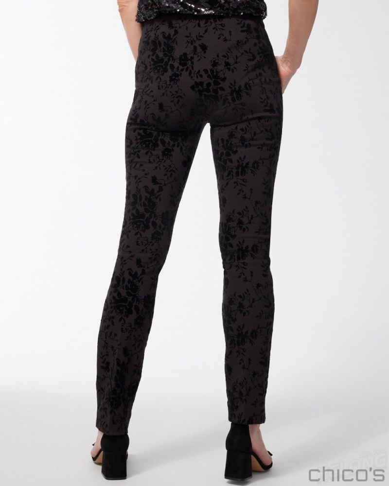 Chico's Juliet Floral Ankle Pants Pants Black | 498-QEJWGF