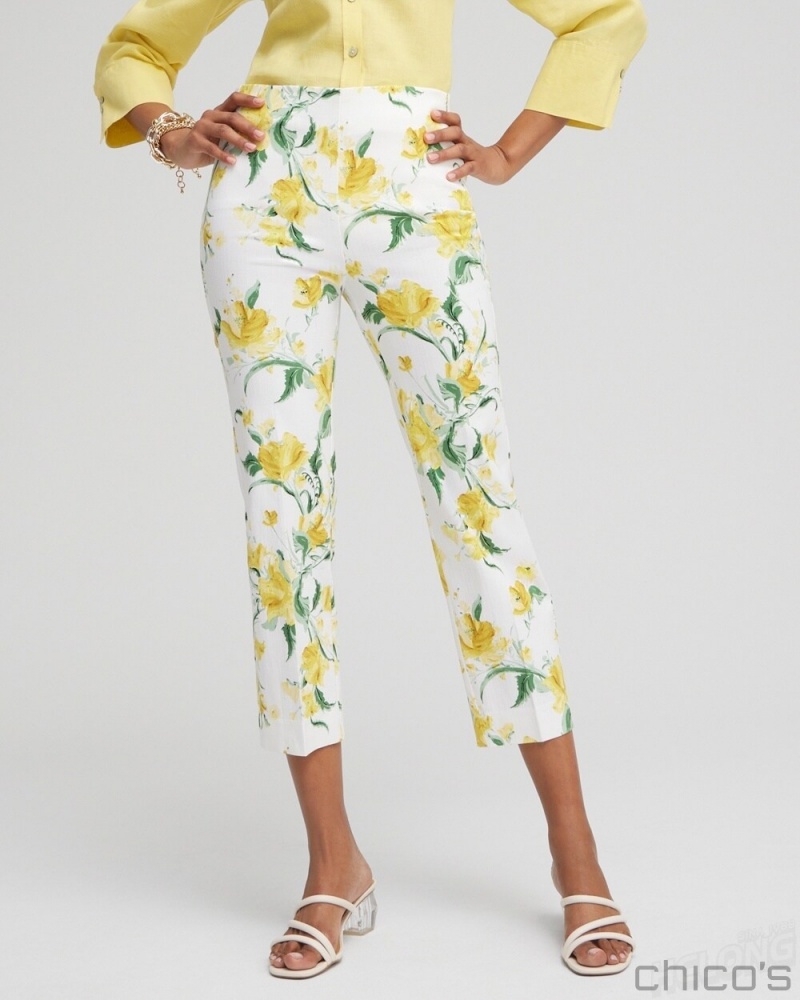 Chico's Juliet Floral Straight Cropped Pants Pants Alabaster | 893-ESOTBG