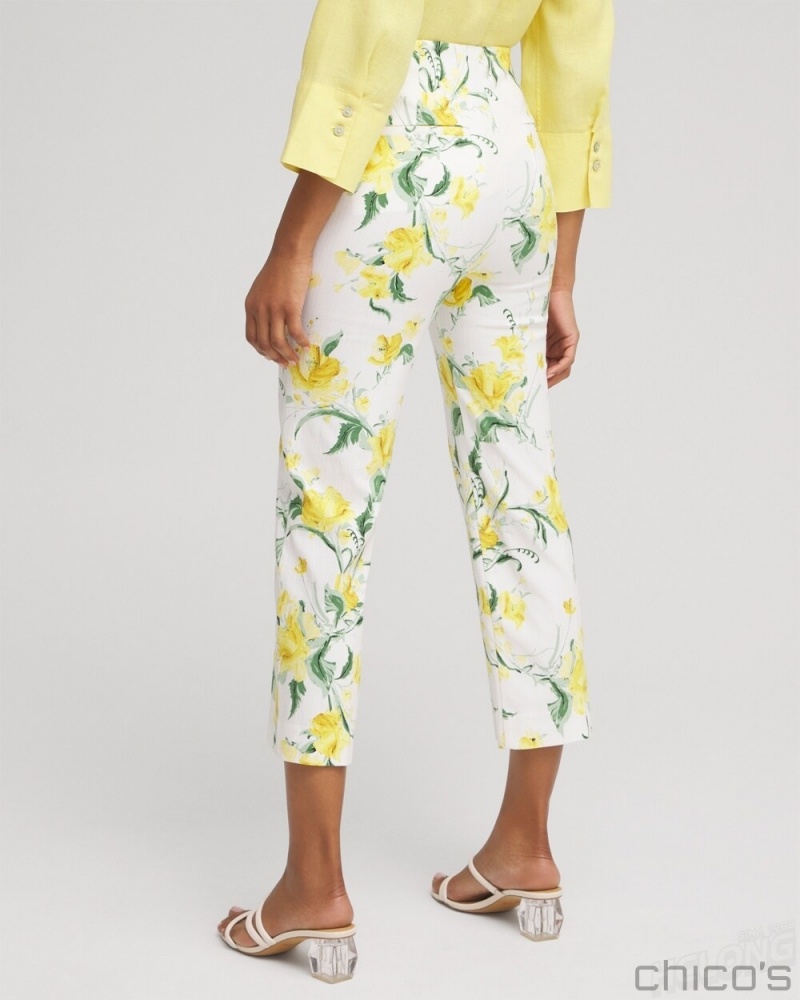 Chico's Juliet Floral Straight Cropped Pants Pants Alabaster | 893-ESOTBG