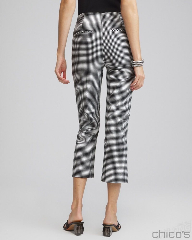 Chico's Juliet Gingham Straight Crops Pants Smokey Taupe/Alabaster | 147-NMYXAI