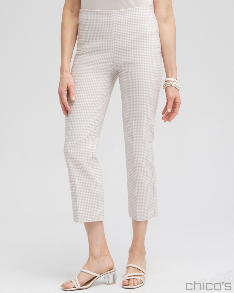 Chico\'s Juliet Gingham Straight Crops Pants Smokey Taupe/Alabaster | 147-NMYXAI