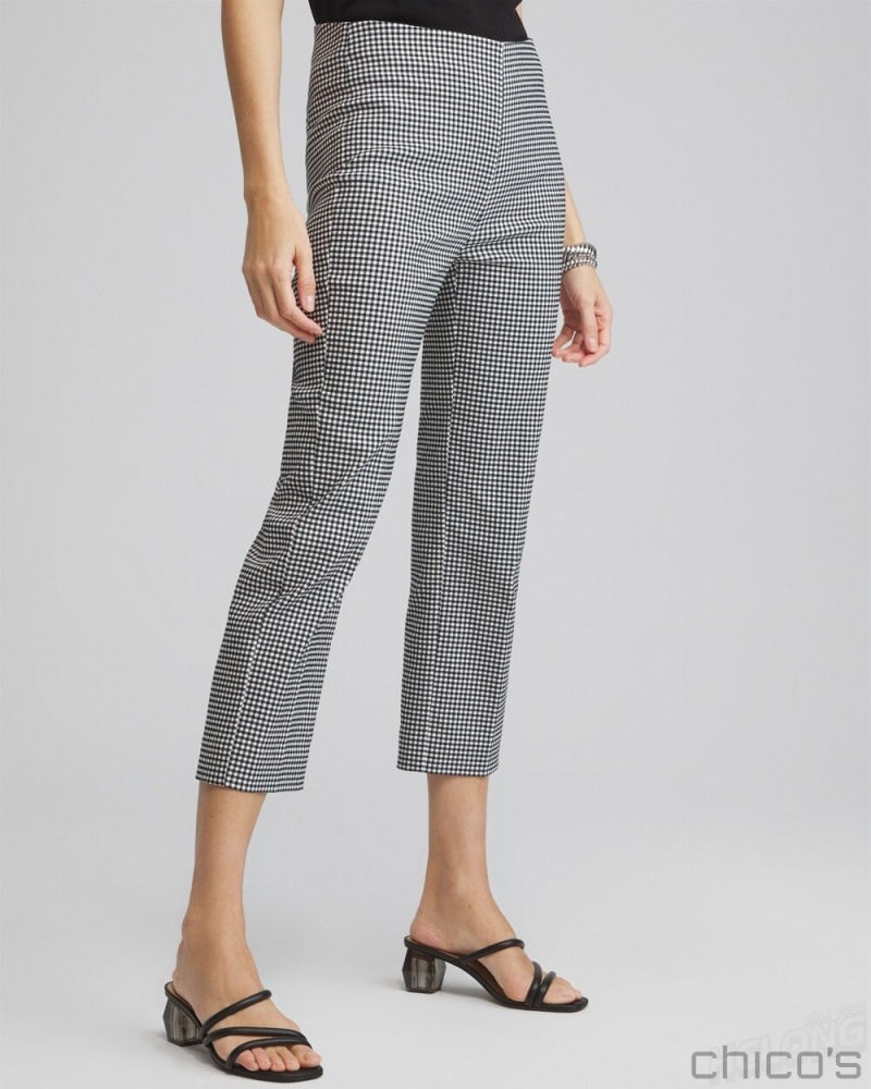 Chico\'s Juliet Gingham Straight Crops Pants Black/Alabaster | 329-ZBTEMA