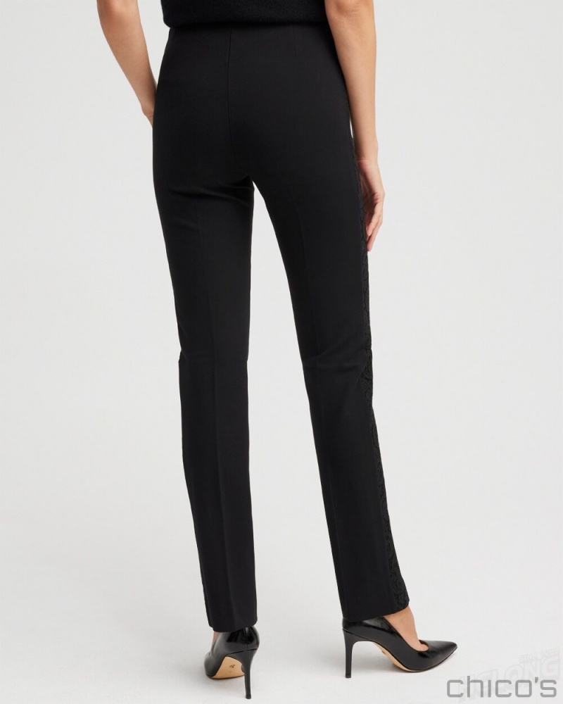 Chico's Juliet Lace Seam Pants Pants Black | 142-HJWVDT