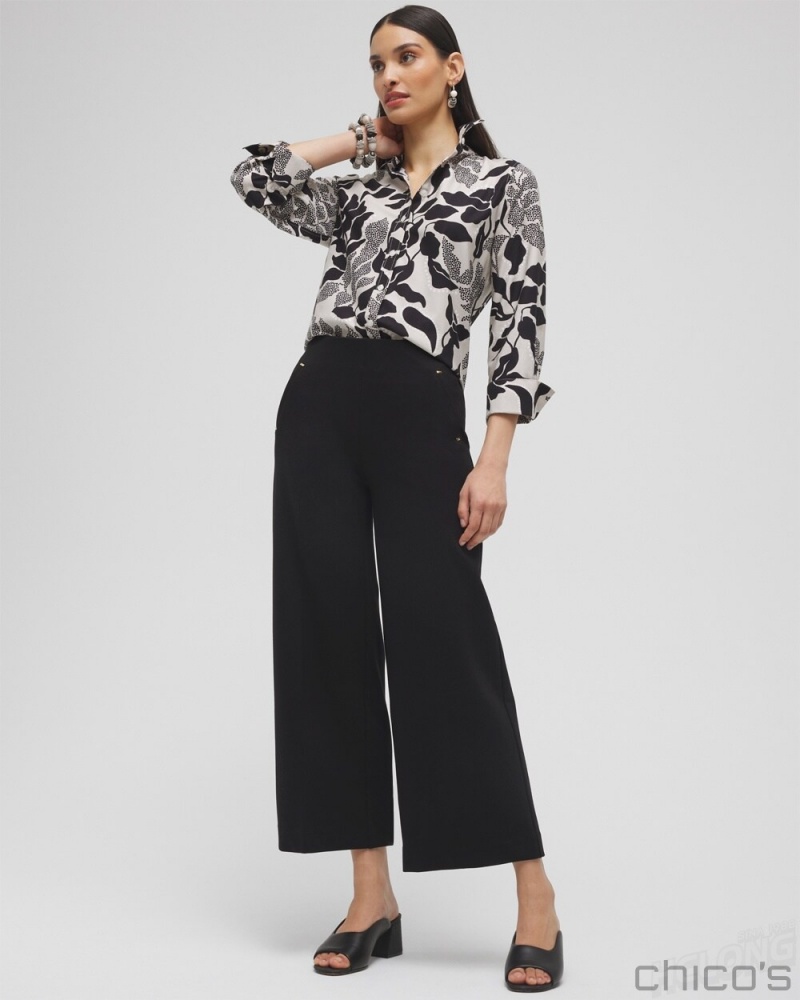 Chico's Juliet Ponte Wide Leg Cropped Pants Pants Black | 168-LWYSZH