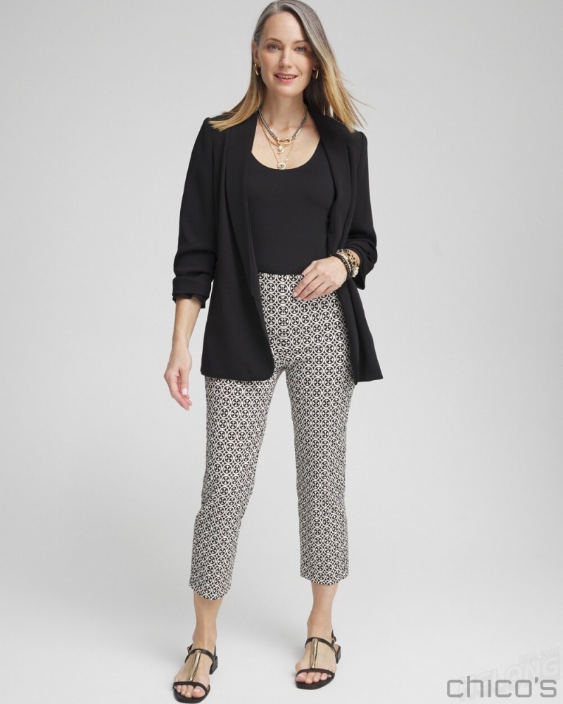 Chico's Juliet Tile Print Straight Cropped Pants Pants Black/Alabaster | 309-CIHBXV