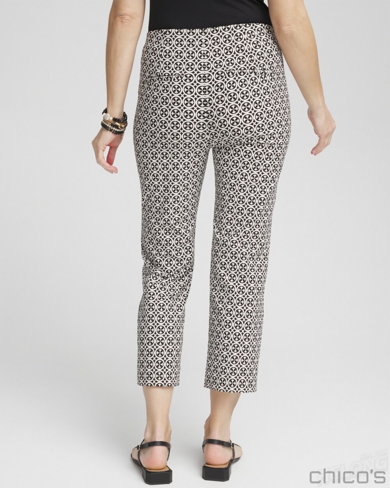 Chico's Juliet Tile Print Straight Cropped Pants Pants Black/Alabaster | 309-CIHBXV