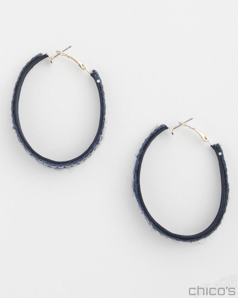 Chico\'s Jute Front to Back Hoops Earrings Denim | 723-AYMFIV