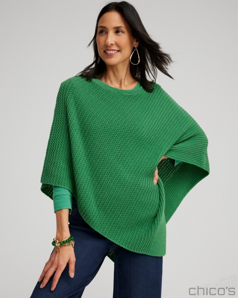 Chico\'s Knit Triangle Poncho Tops Twisted Ivy | 709-ETWQNS