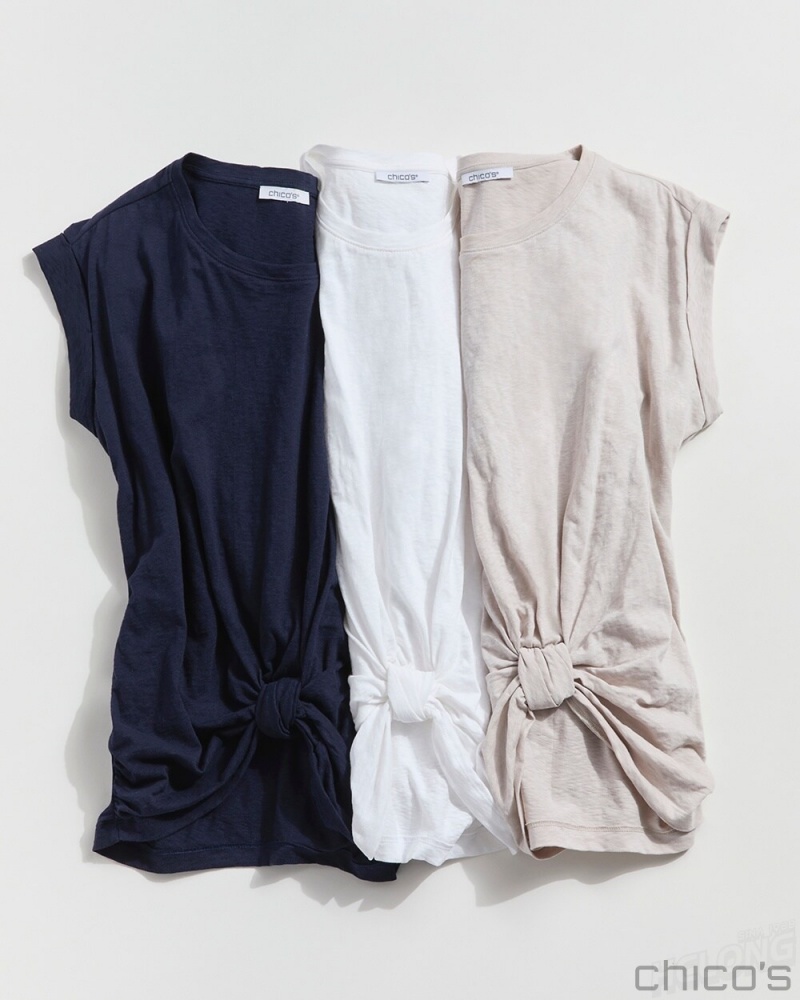 Chico's Knot Front Tee Tees & Tanks Alabaster | 461-AYTXRD