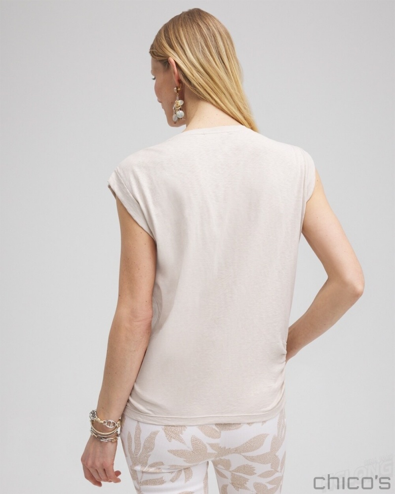 Chico's Knot Front Tee Tees & Tanks Smokey Taupe | 489-YEFOQW