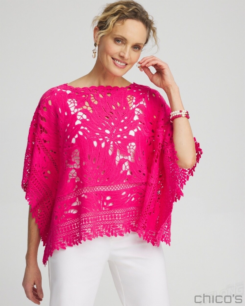 Chico's Lace Crochet Poncho Ponchos & Ruanas PINK BROMELIAD | 264-STMFKH