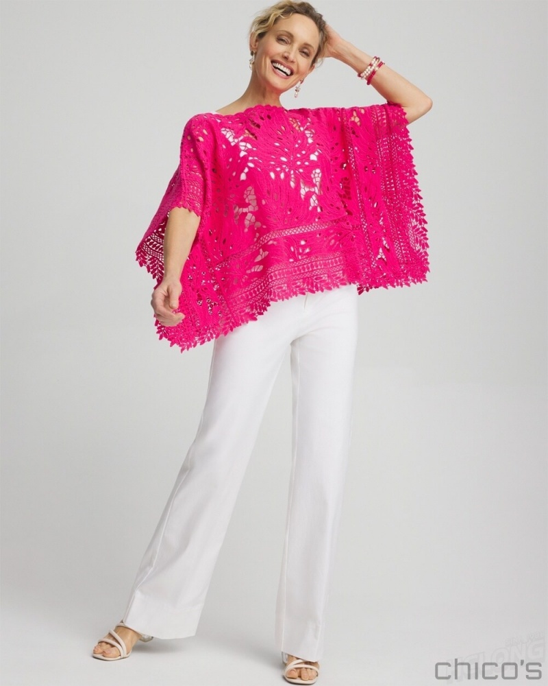 Chico's Lace Crochet Poncho Ponchos & Ruanas PINK BROMELIAD | 264-STMFKH