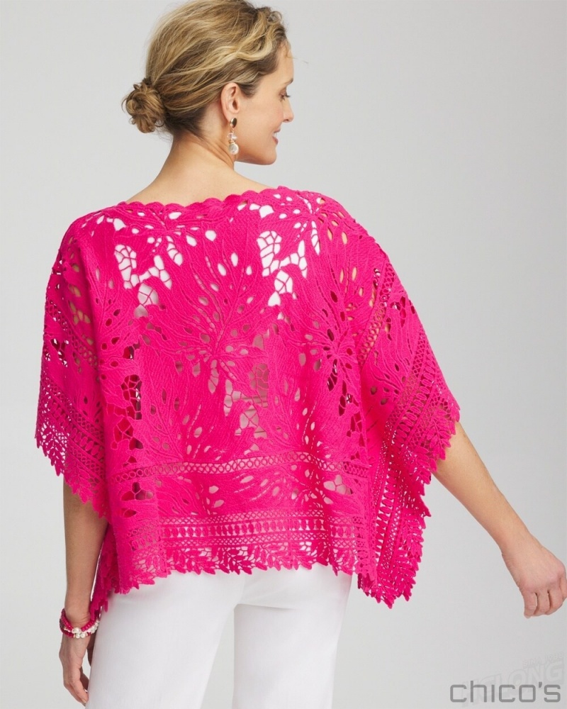 Chico's Lace Crochet Poncho Ponchos & Ruanas PINK BROMELIAD | 264-STMFKH