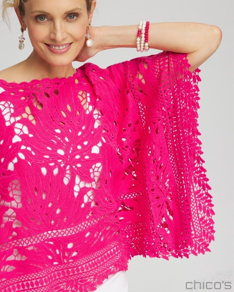 Chico's Lace Crochet Poncho Ponchos & Ruanas PINK BROMELIAD | 264-STMFKH