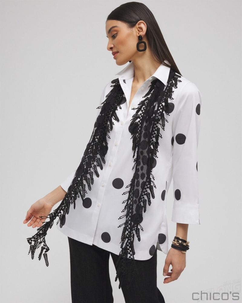 Chico's Lace Fringe Scarf Scarves Black | 298-OXVQDE