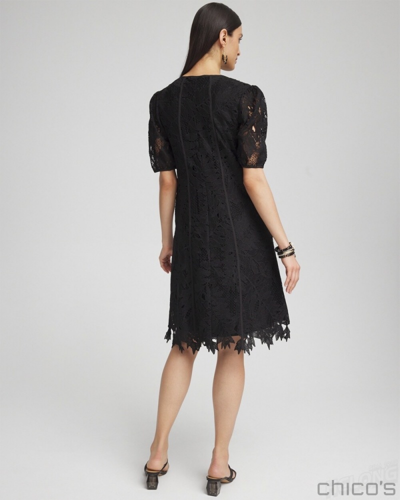 Chico's Lace Leaf Dress Dresses Black | 268-MSRTLO