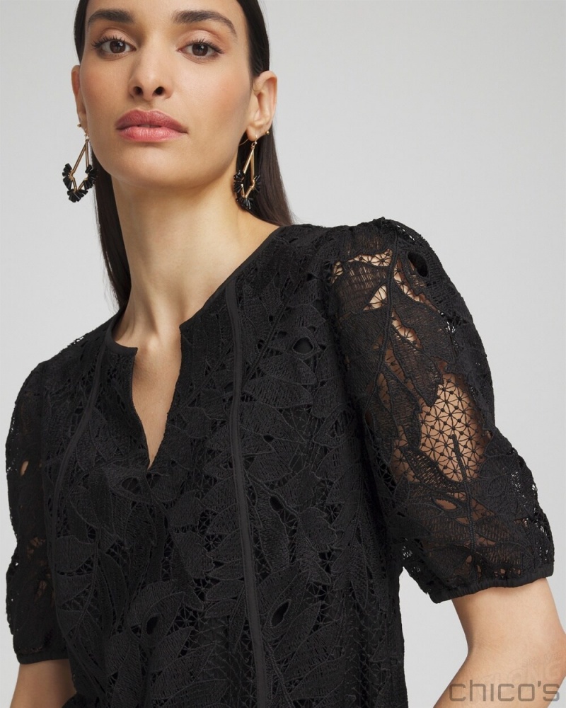 Chico's Lace Leaf Dress Dresses Black | 268-MSRTLO