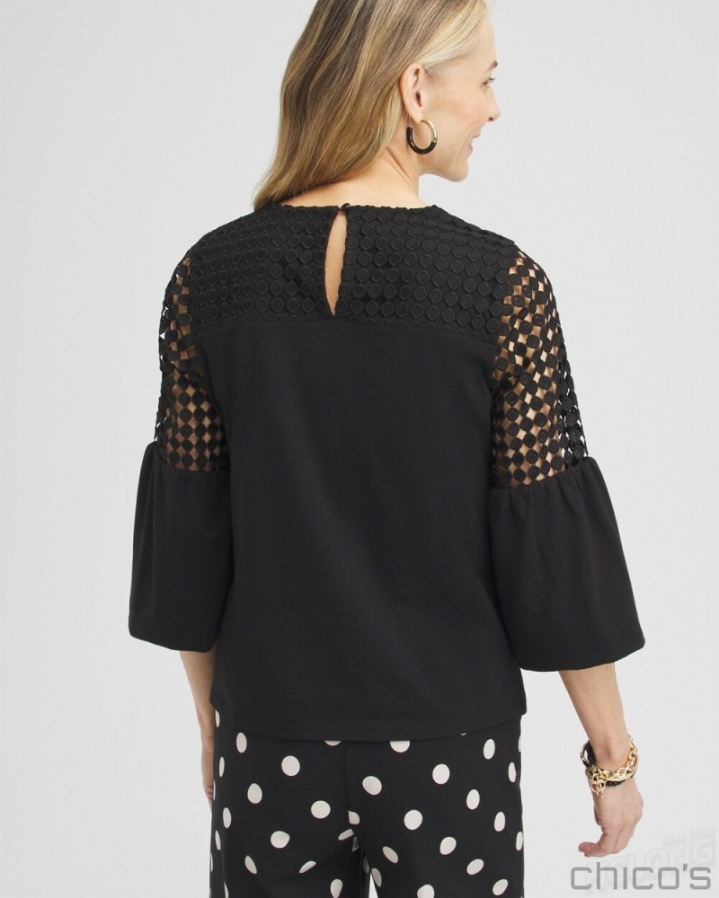 Chico's Lace Mix Top Tops Black | 743-WXBNFO