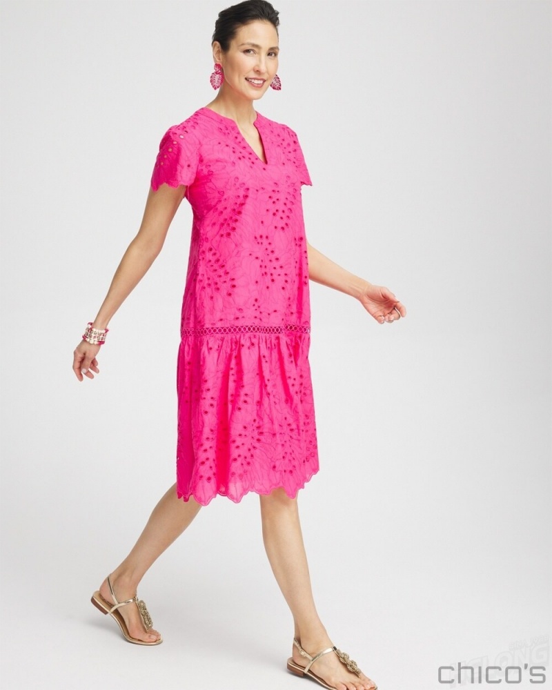 Chico's Lace Popover Dress Dresses PINK BROMELIAD | 459-AUJGYK