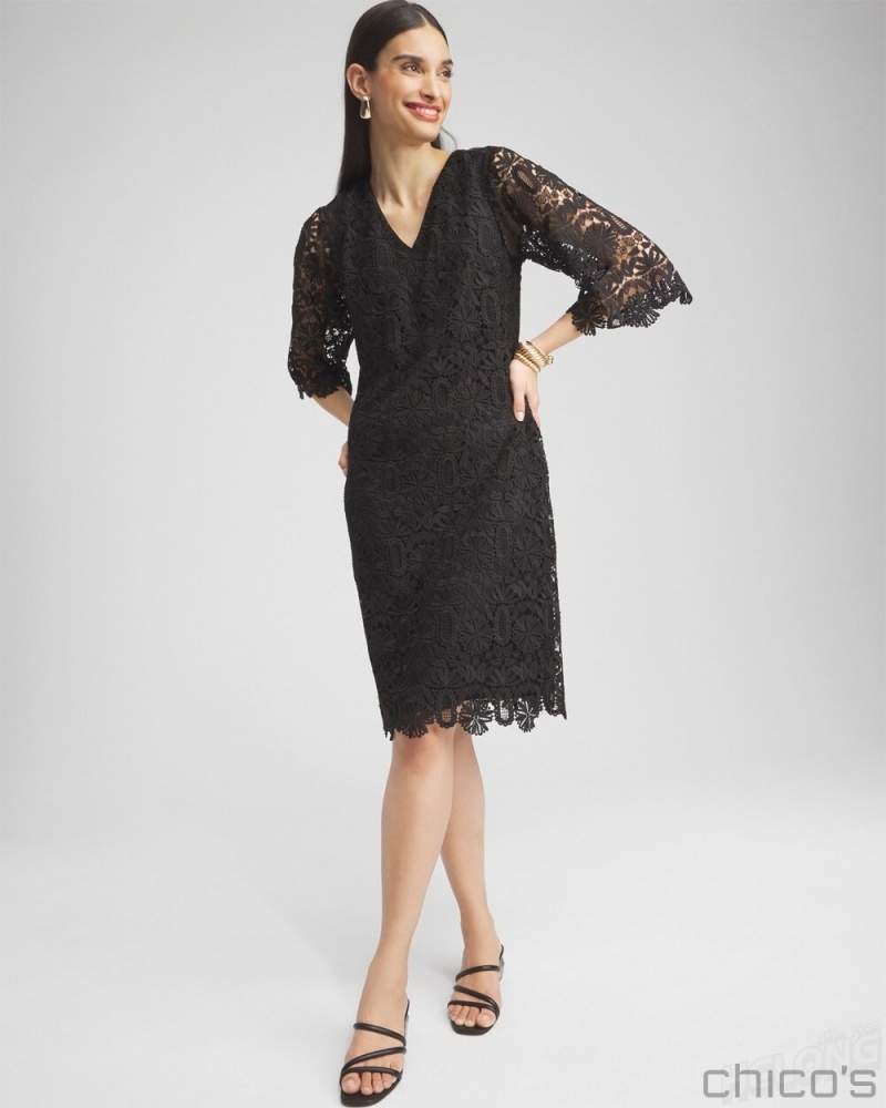 Chico's Lace Shift Dress Dresses Black | 947-HLUJGC