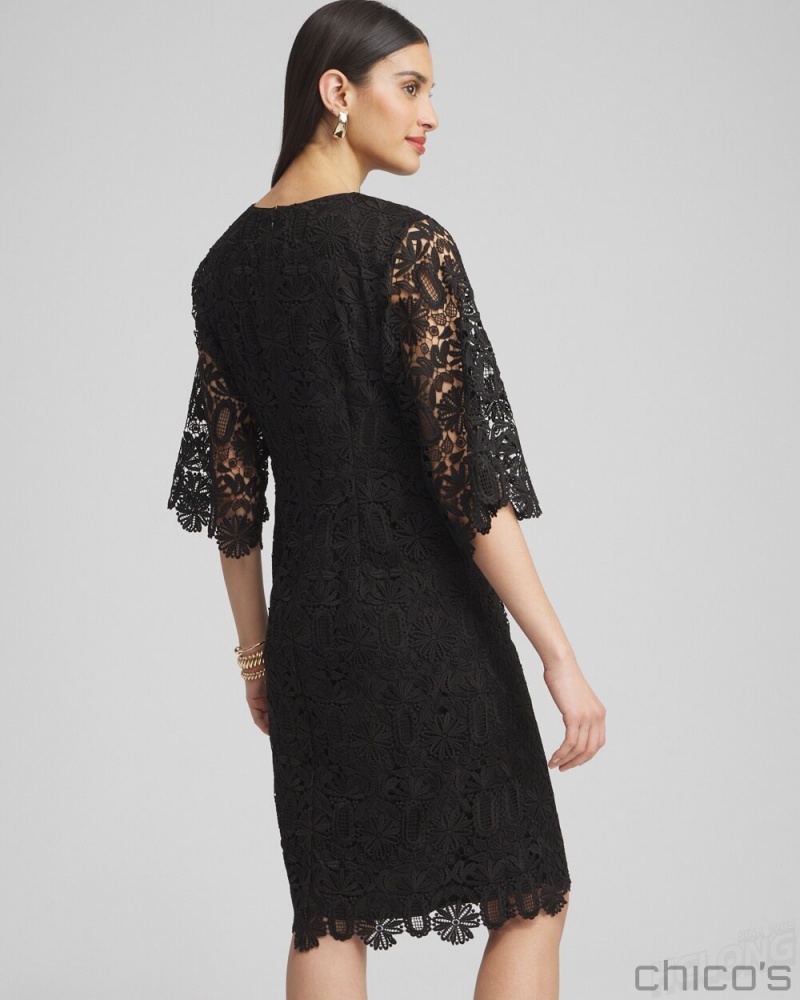 Chico's Lace Shift Dress Dresses Black | 947-HLUJGC