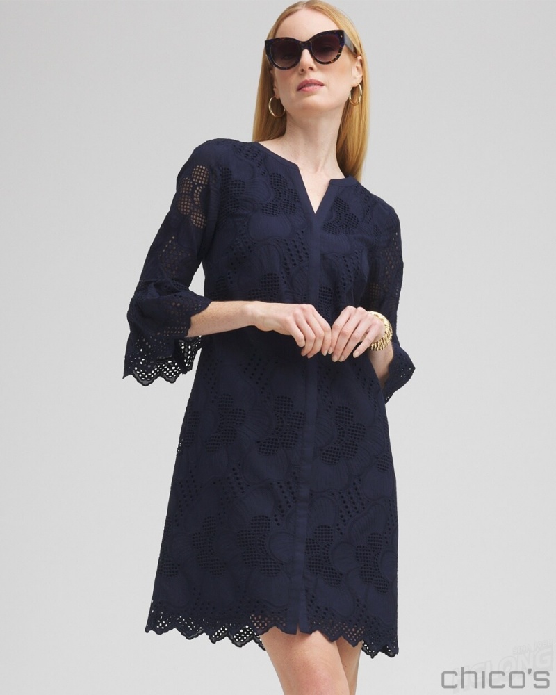 Chico's Lace Shift Dress Dresses Classic Navy | 230-CHZUXT