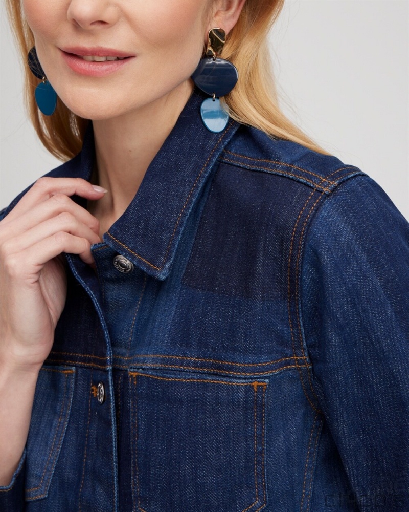 Chico's Laser Patch Denim Jacket Jackets & Coats Lenia Indigo | 850-RDAWPJ