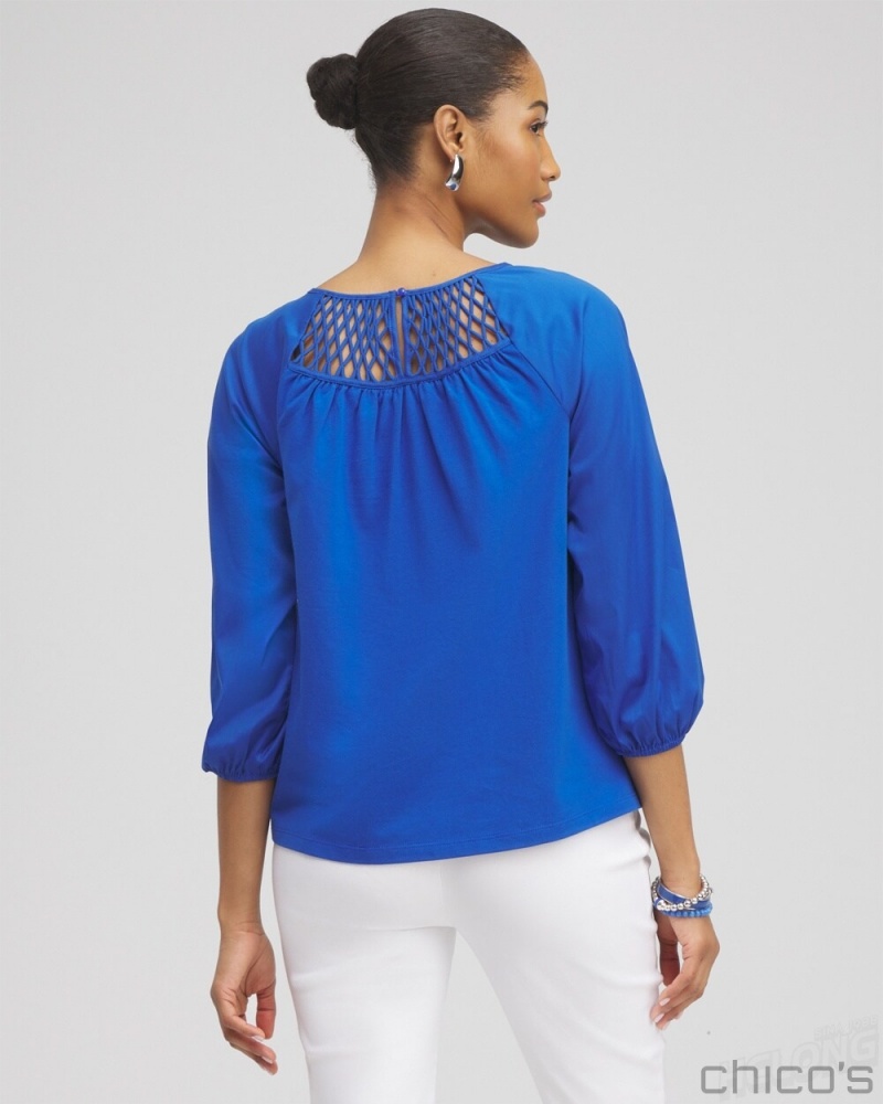 Chico's Lattice Detail Top Tees & Tanks Intense Azure | 142-GWIXTV