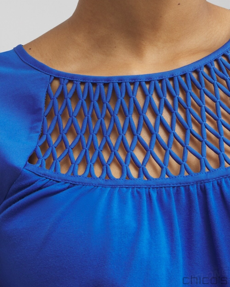 Chico's Lattice Detail Top Tees & Tanks Intense Azure | 142-GWIXTV