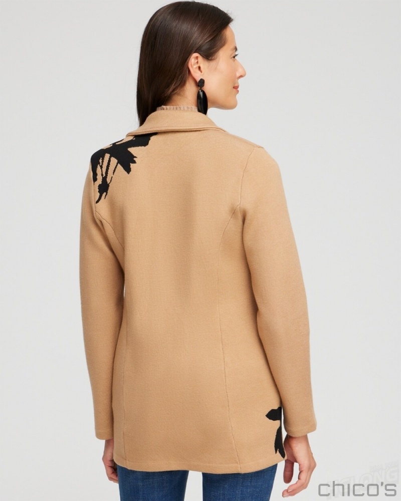 Chico's Leaf Print Cardigan Jacket Jackets & Coats Camel | 106-MOUAZI