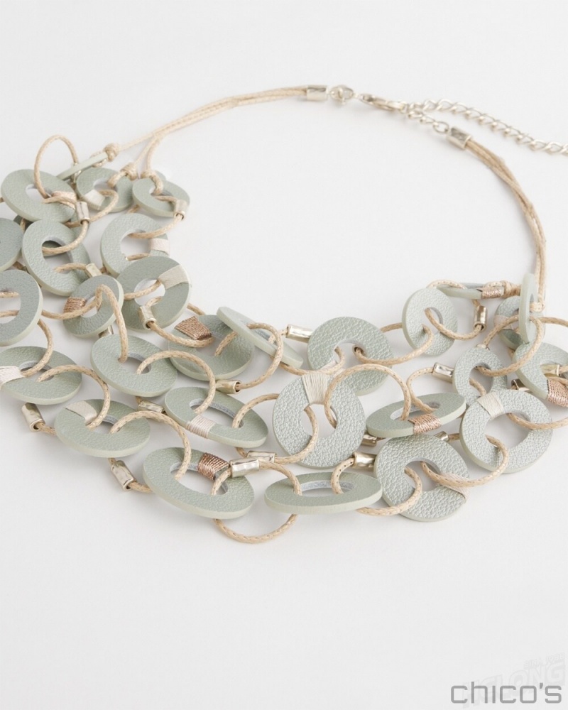 Chico's Leather Bib Necklace Necklaces Smokey Taupe | 276-ZVMWOJ