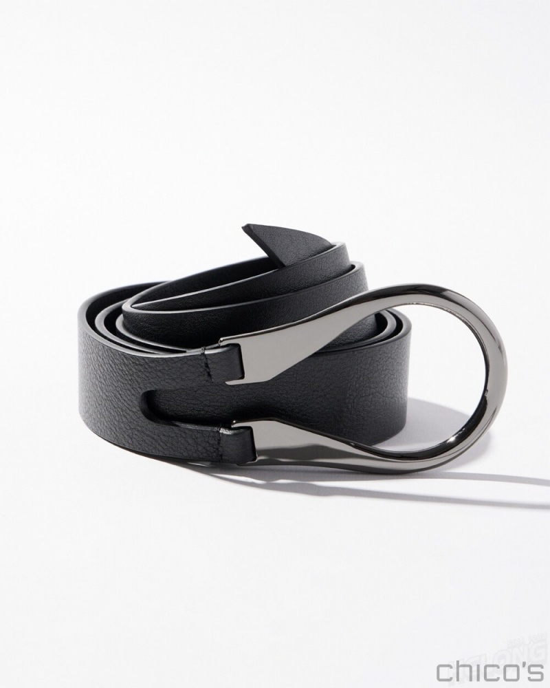 Chico's Leather Single Strap Tie Belt Belts Black | 587-YSEUNQ