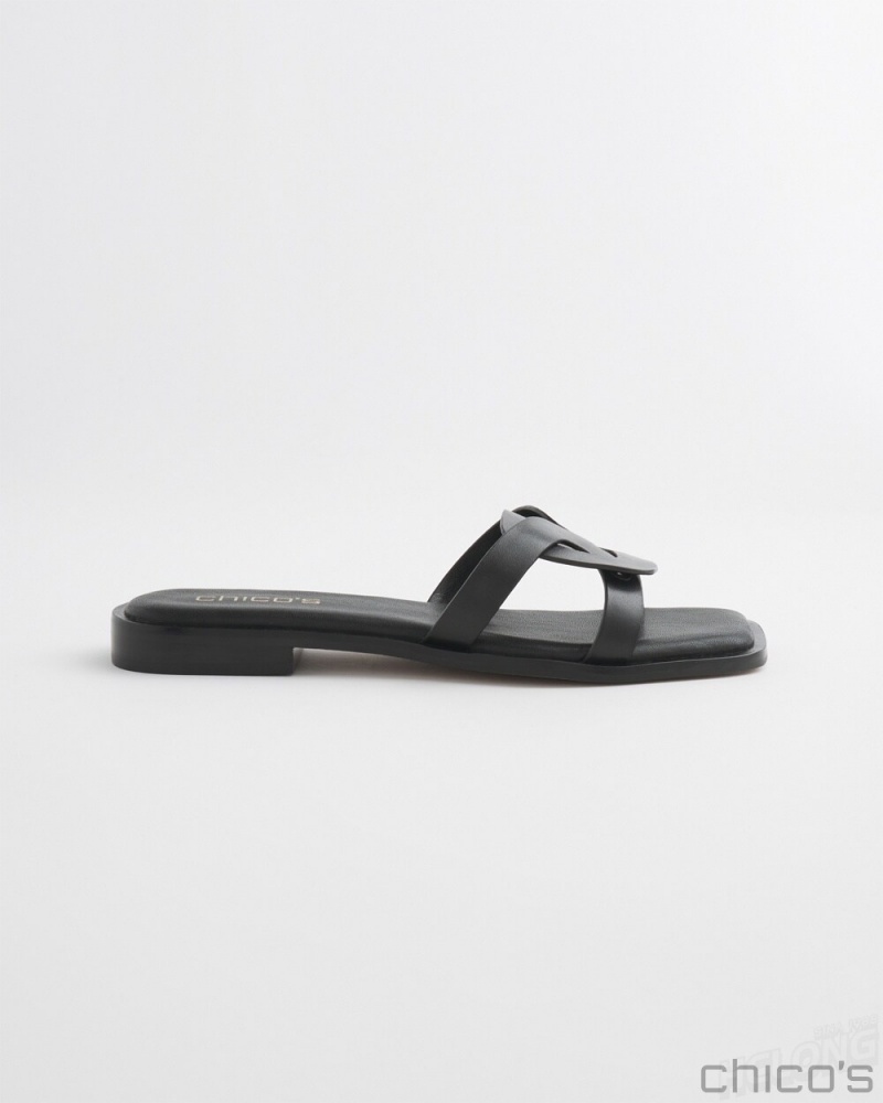 Chico's Leather Slides Shoes Black | 095-OWJQHN